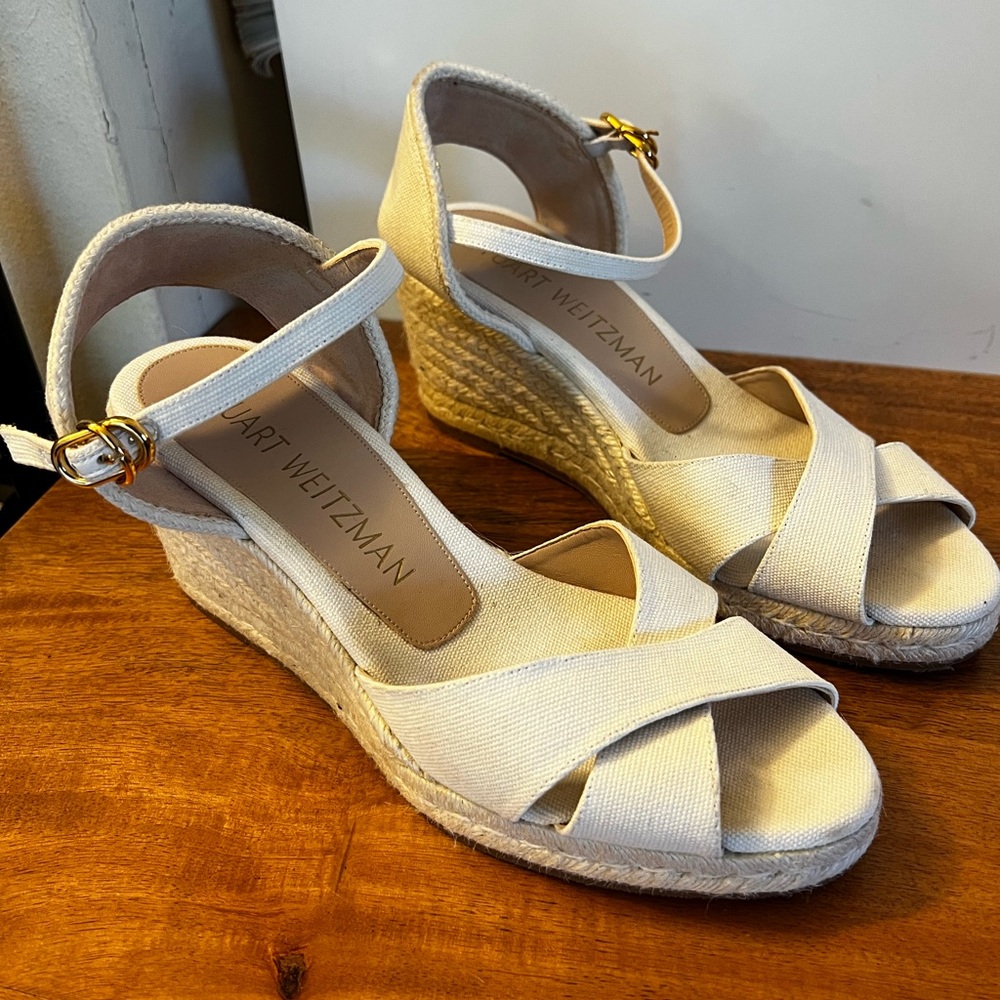Stuart Weitzman Canvas Espadrille Sandals – Natural Beige – Women’s 9.5 (EU 40)